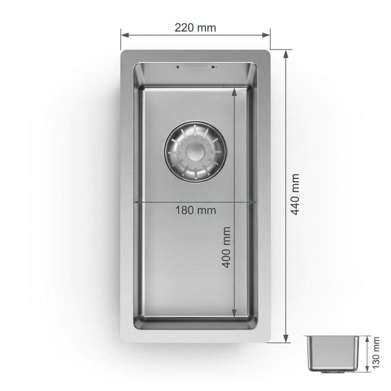 Pure.Sink Comfort kleine RVS spoelbak 18x40 cm onderbouw, vlakinbouw en opbouw PCM1840-02